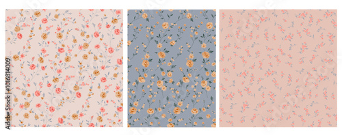 Seamless spring vector pattern with floral roses motif for dress fabric