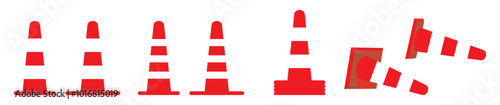 Traffic Road barrier. Road closed, warning barrier. Flat vector illustrations for website under construction page. Warning and stop signs, roadwork, traffic barricade and cone. Safety barricade