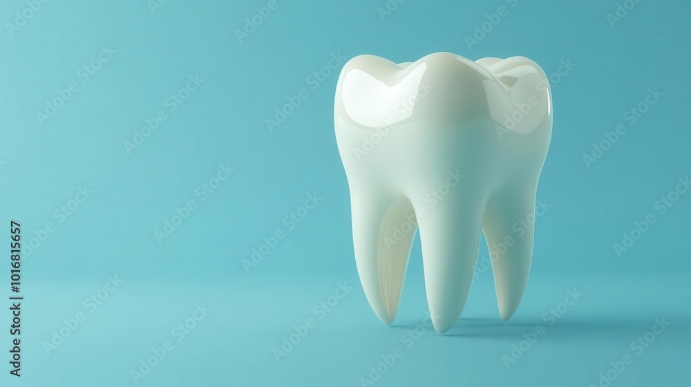 3d rendered tooth stands out against a light blue backdrop, showcasing its smooth surface and anatomical details, symbolizing dental health and hygiene in a clean presentation 3d rendered tooth stands out against a light blue backdrop, showcasing its smooth surface and anatomical details, symbolizing dental health and hygiene in a clean presentation