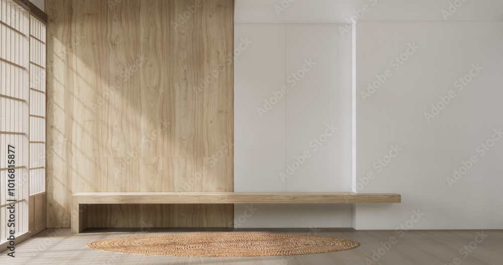 Empty room,Clean japanese minimalist room interior, 3D rendering Empty room,Clean japanese minimalist room interior, 3D rendering
