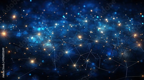 Blue abstract background with a network grid and particles connected