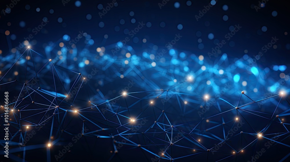 Blue abstract background with a network grid and particles connected Blue abstract background with a network grid and particles connected