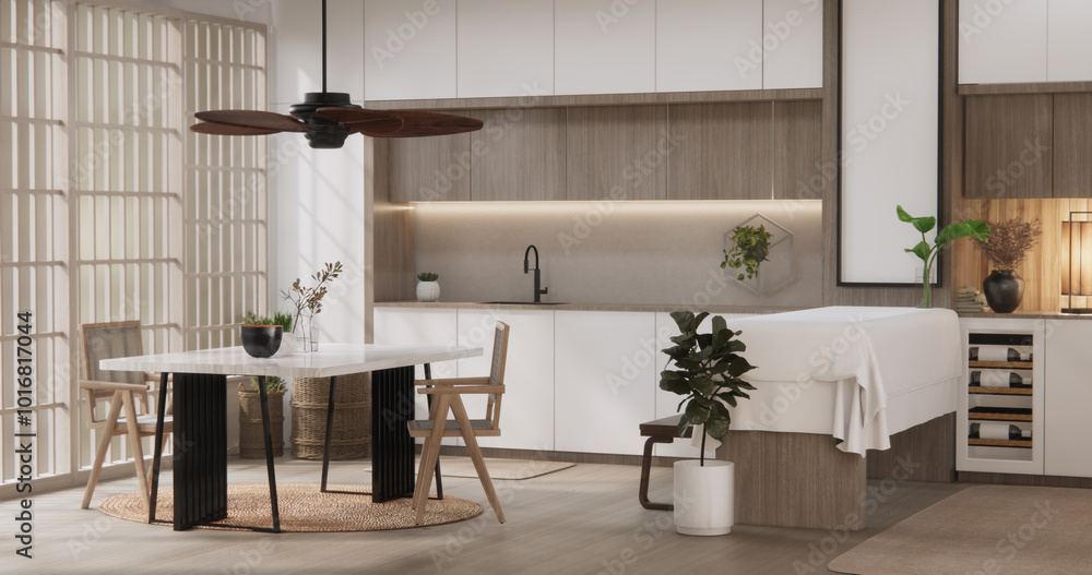 Kitchen room modern japanese style .3D rendering Kitchen room modern japanese style .3D rendering