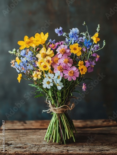 Wallpaper Mural Colorful Wildflower Bouquet on Rustic Wooden Table Torontodigital.ca