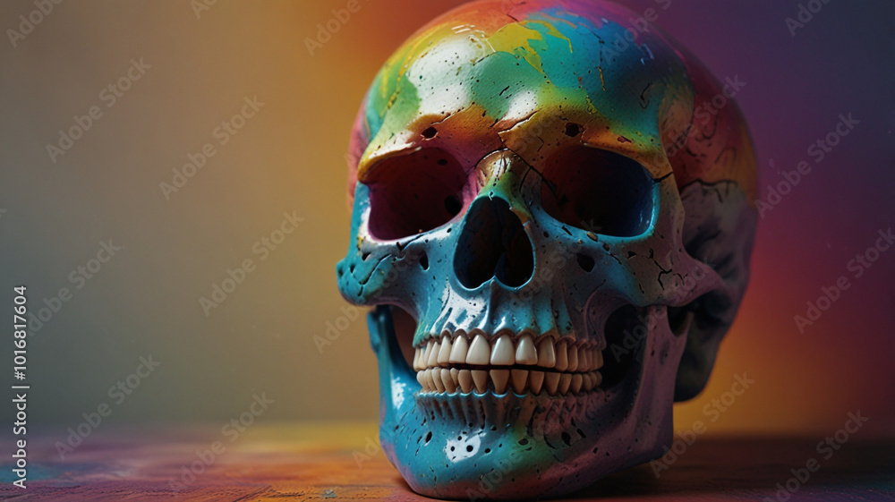 Vibrant Skull with Rainbow Colors and Lightning Effects Vibrant Skull with Rainbow Colors and Lightning Effects