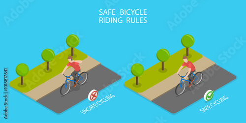 3D Isometric Flat Vector Illustration of Safe Bicycle Riding Rules, Do not Speak Your Phone