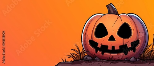  A Jack-O-Lantern atop a mound of dirt, its pumpkin heart residing within