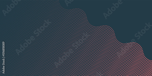 Pop Art Dots Wavy Halftone Gradient Vector Textured Red Dark Blue Abstract Background. Dot Work Structure Subtle Texture Design Element. eps10