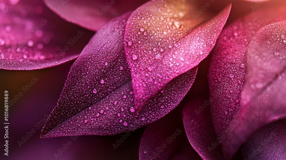 A close-up of a purple flower, adorned with droplets of water on its petals Petals fully veiled in water droplets A close-up of a purple flower, adorned with droplets of water on its petals Petals fully veiled in water droplets