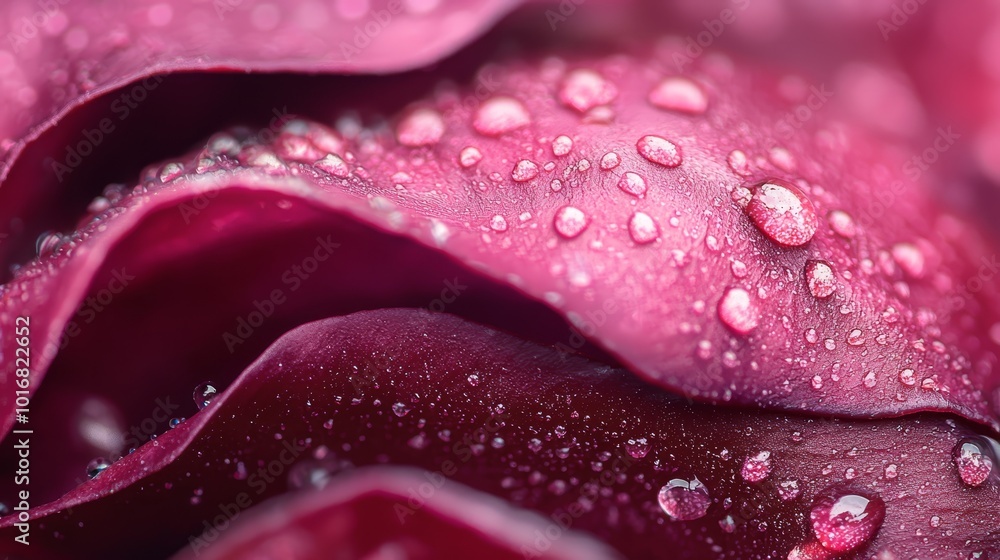 A tight shot of a pink flower, adorned with dewdrops on its petals, particularly at the center A tight shot of a pink flower, adorned with dewdrops on its petals, particularly at the center