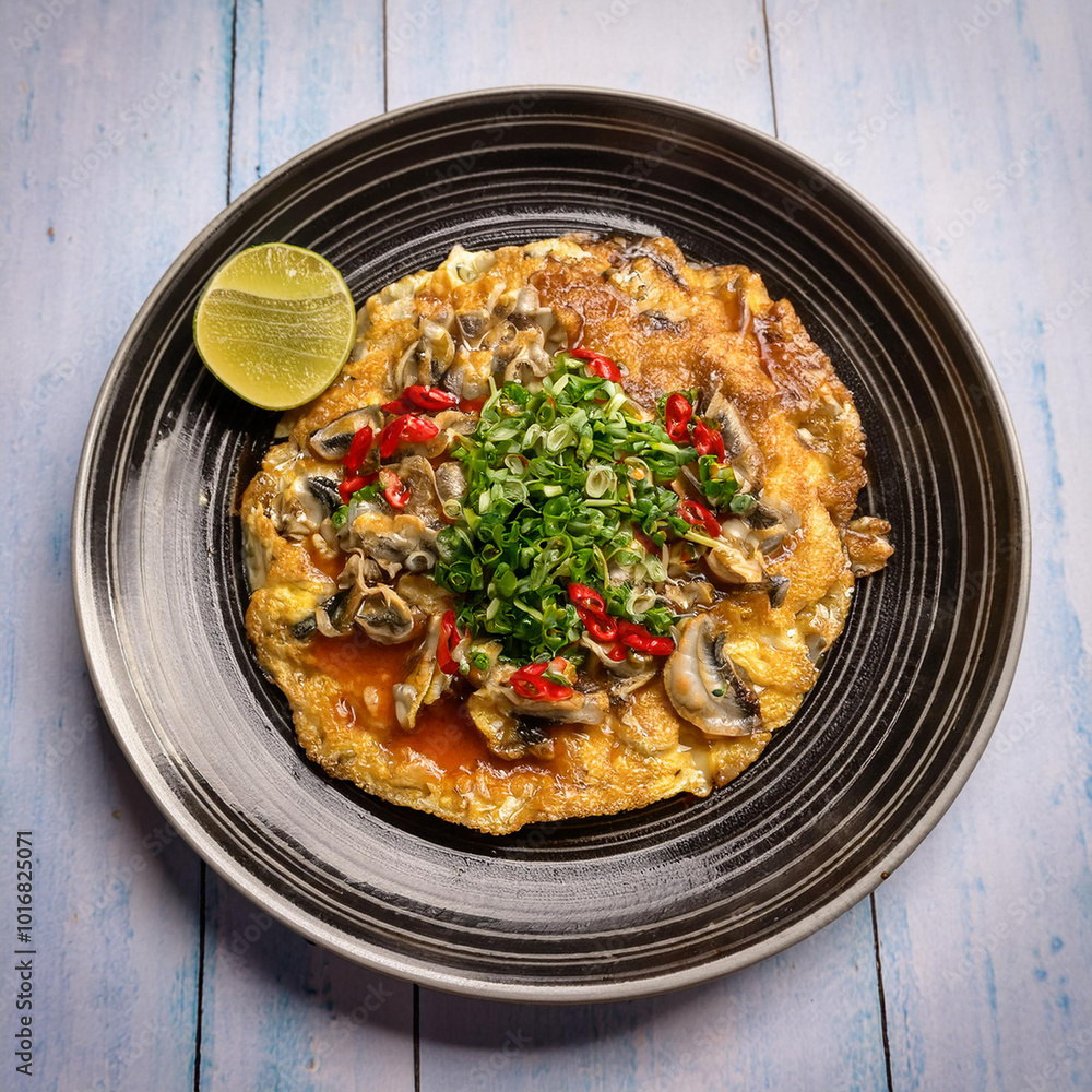 Crispy Oyster Omelette With Spicy Sauce Crispy Oyster Omelette With Spicy Sauce