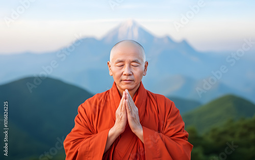 Chinese Monk Holding Hands | Symbol of Peace and Spiritual Unity in Eastern Philosophy