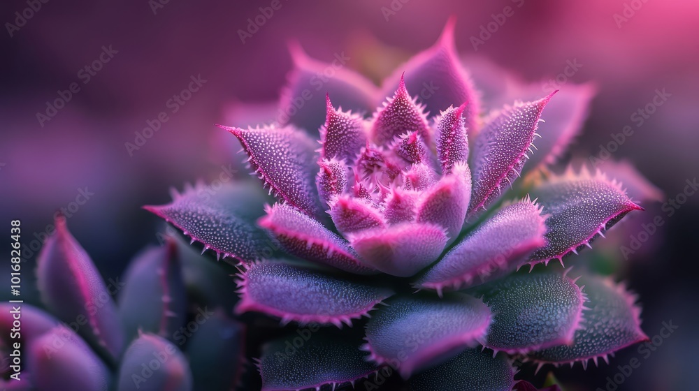 A tight shot of a pink succulent against a softly blurred backdrop of pink and purple tones A tight shot of a pink succulent against a softly blurred backdrop of pink and purple tones