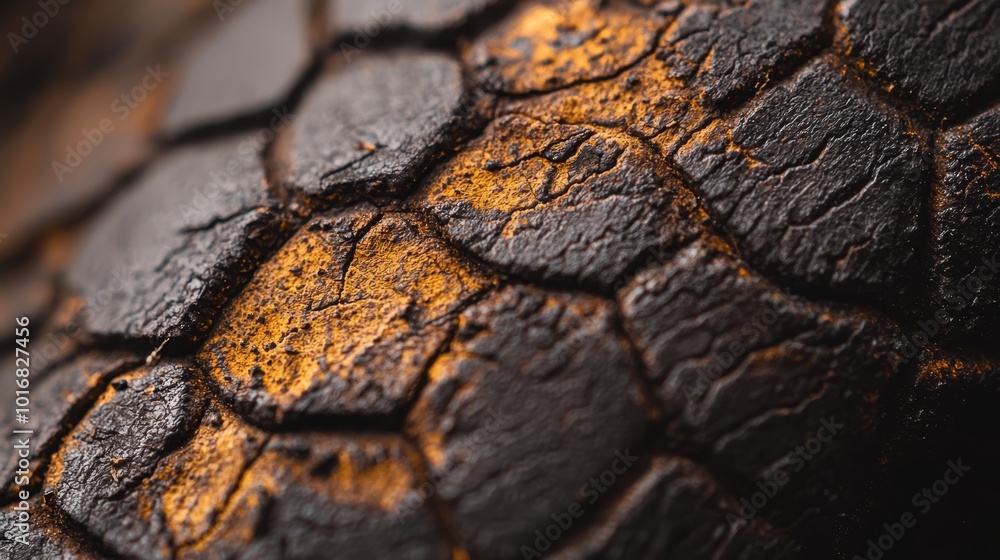 A tight shot of a yellow and black textured surface, resembling a fissure in the earth A tight shot of a yellow and black textured surface, resembling a fissure in the earth