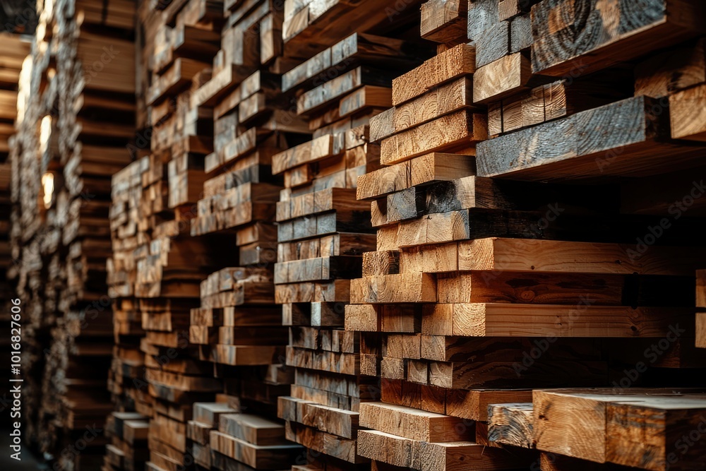 A Stack of Wooden Planks in a Lumber Yard A Stack of Wooden Planks in a Lumber Yard