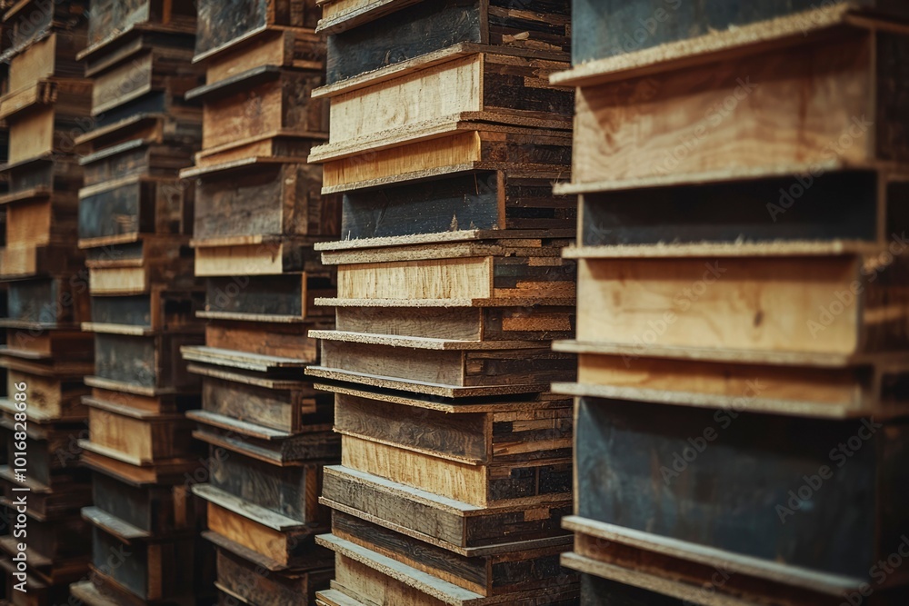 Stacked Wooden Planks with Distinctive Grain Patterns Stacked Wooden Planks with Distinctive Grain Patterns