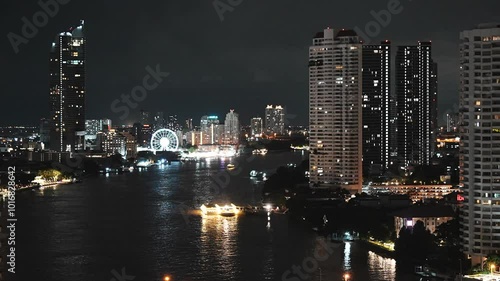 Nighttime Glow over Bangkok's Chao Phraya River