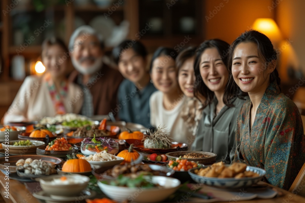 Fototapeta premium Multigenerational family gathering around a festive dinner table, showcasing love, connection, and the importance of family traditions.