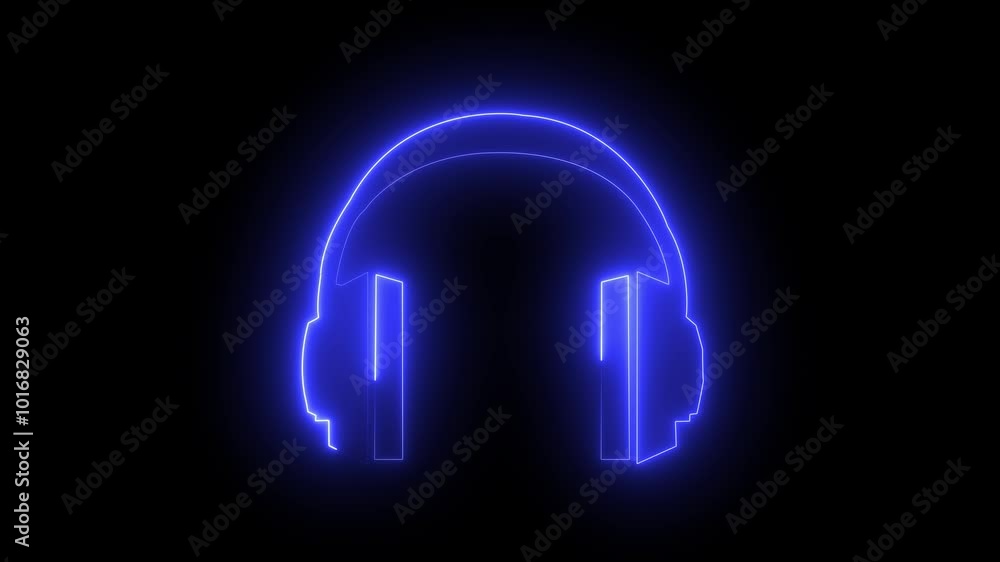 Headphone animation by blue colored neon on black background. Headphone animation by blue colored neon on black background.