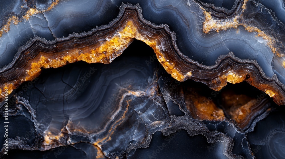 Obraz premium Agate, a layered chalcedony mineral, displays intricate patterns in bands of color This particular piece showcases both