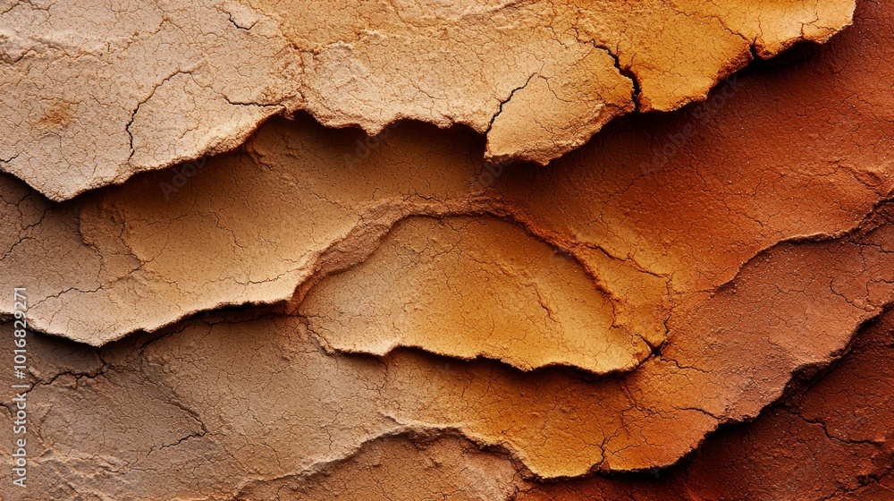 A tight shot of a weathered wall, its brown and yellow hues contrasting with peeling paint on the edges Atop sits a striking black-and-white bird A tight shot of a weathered wall, its brown and yellow hues contrasting with peeling paint on the edges Atop sits a striking black-and-white bird