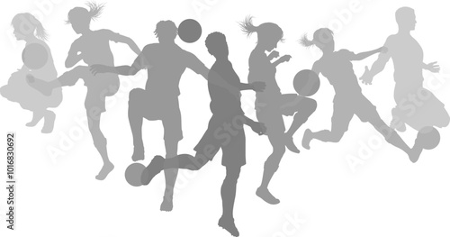 Soccer football player male and female silhouette outlines men and women group