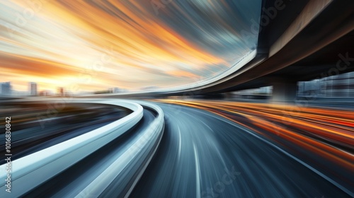 Highway overpass motion blur effect with modern city background