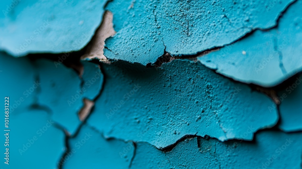 Obraz premium A tight shot of a blue wall with chipped paint along its edges