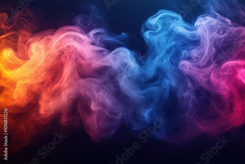 ethereal smoke wisps dancing in darkness vibrant hues swirling and intertwining creating a mesmerizing abstract composition against a deep black backdrop