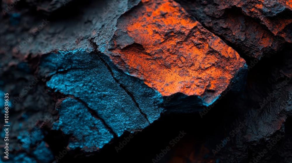 A tight shot of metallic surface, displaying an intricate orange and blue pattern at its upper and lower parts A tight shot of metallic surface, displaying an intricate orange and blue pattern at its upper and lower parts