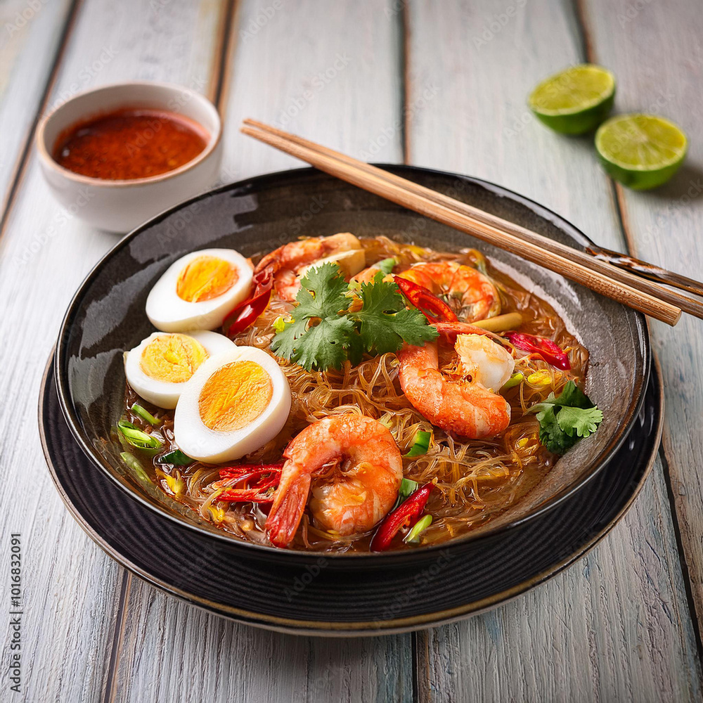 Tangy Mee Siam with Prawns and Eggs Tangy Mee Siam with Prawns and Eggs