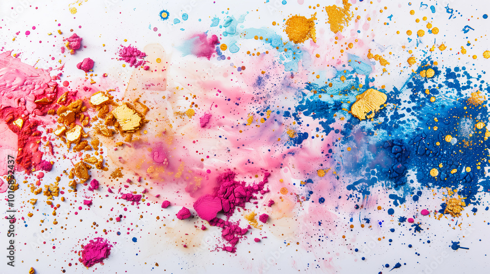 Fototapeta premium Vibrant Abstract Art Created With Powdered Pigments and Splashes on a White Canvas