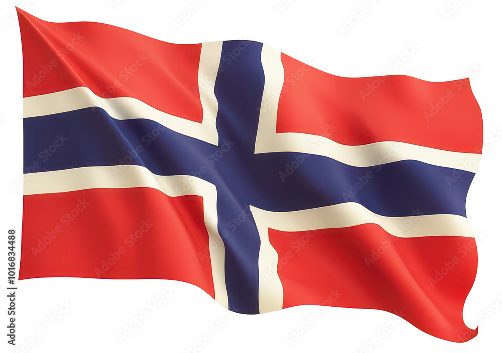 Fototapeta premium Norwegian national flag with red, blue, and white cross, transparent background