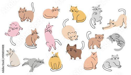 Cute doodle cats. Vector illustration isolated on a white background.