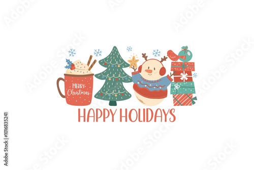 Happy holiday, Hand Drawn Christmas Sublimation design