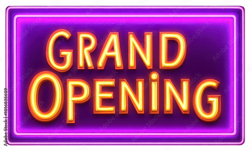 Grand Opening sign with purple neon lights, transparent background Grand Opening sign with purple neon lights, transparent background