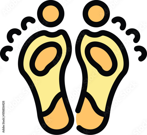 Colorful icon representing a pair of feet wearing orthopedic insoles, providing arch support and comfort