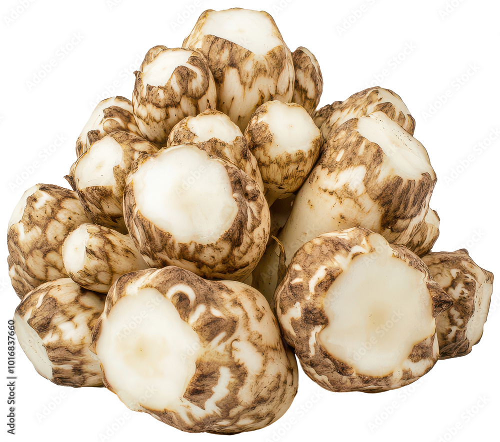 Cluster of white and brown sunchokes on a transparent background. Cluster of white and brown sunchokes on a transparent background.