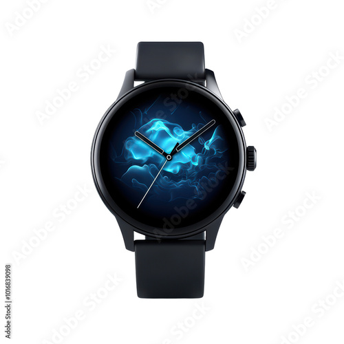 Modern smartwatch with dynamic blue abstract display photo