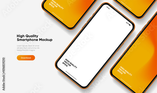 Realistic smartphone mockup. Mobile phone vector with isolated on white background. Device front view. 3D mobile phone with shadow. Realistic, high quality smart phone mockup for ui ux presentation.