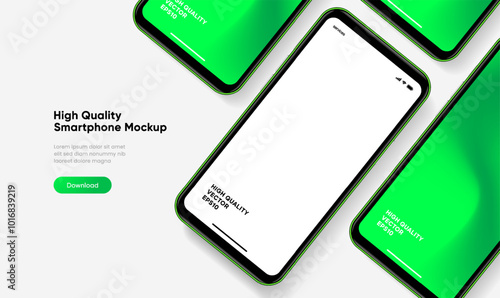 Realistic smartphone mockup. Mobile phone vector with isolated on white background. Device front view. 3D mobile phone with shadow. Realistic, high quality smart phone mockup for ui ux presentation.
