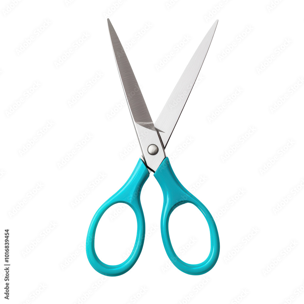 Modern turquoise-handled scissors on a transparent background Modern turquoise-handled scissors on a transparent background