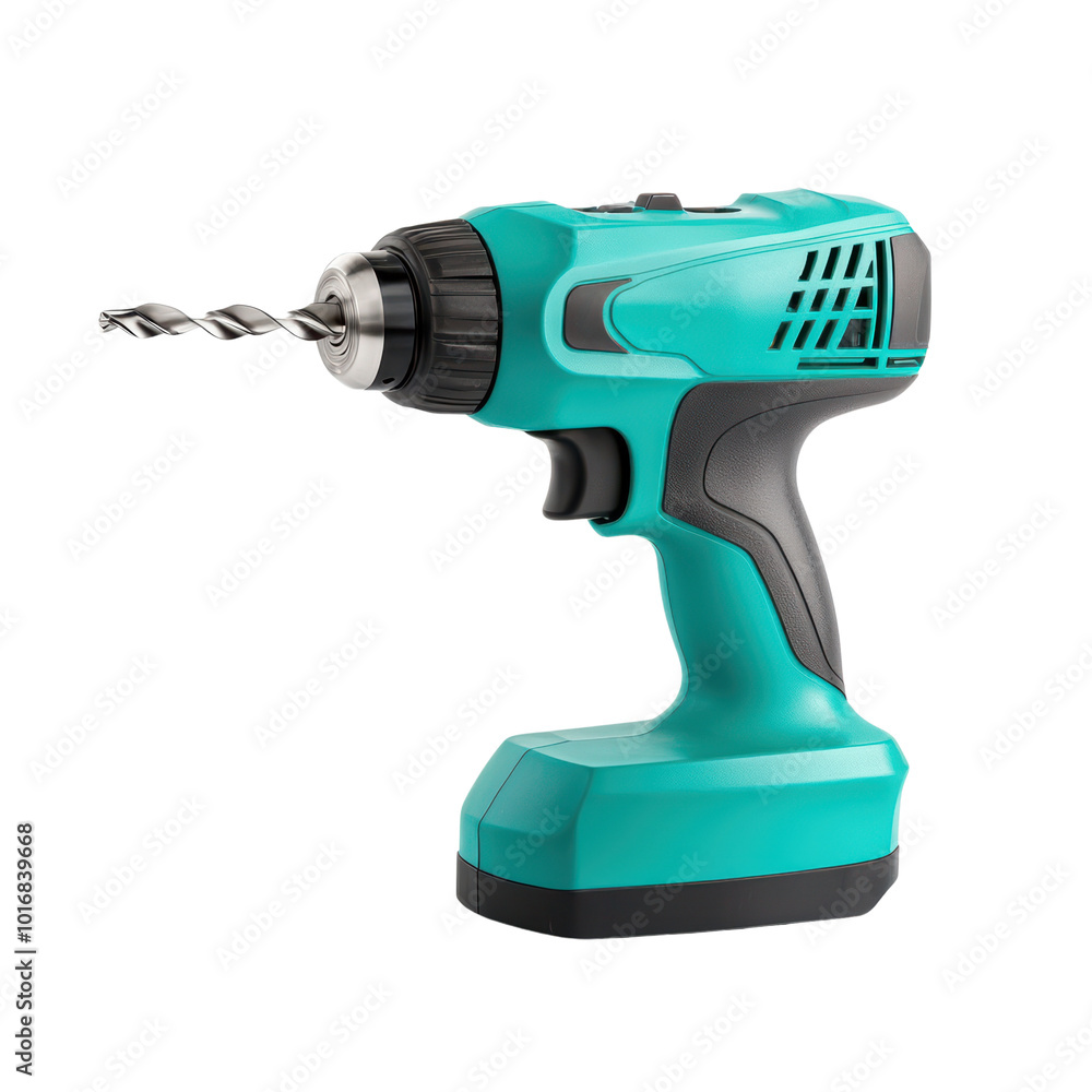 Modern cordless drill with spiral drill bit Modern cordless drill with spiral drill bit