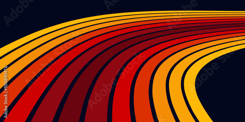 Abstract background of rainbow groovy Wavy Line design in 1970s Hippie Retro style. Vector pattern ready to use for cloth, textile, wrap and other.