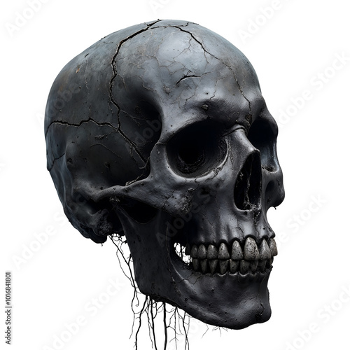 Old trunon skull showing detailed texture and crack on isolated transparent background photo