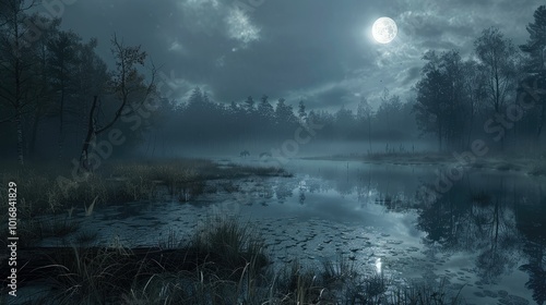 moonlight landscape in horror Halloween woods