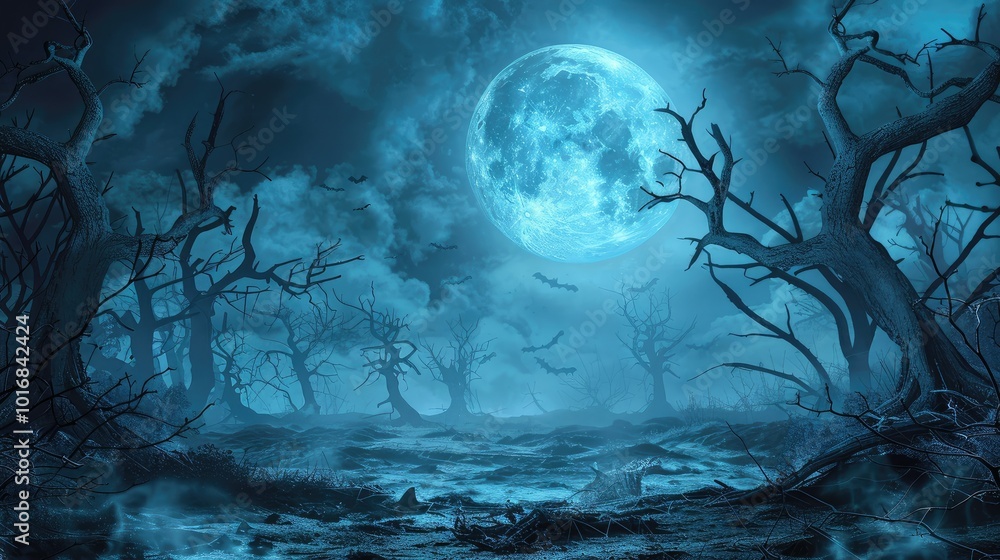 moonlight landscape in horror Halloween woods moonlight landscape in horror Halloween woods