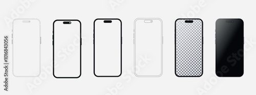 Smartphone mockup in clay, outline, and realistic style. mobile phone mockup front view. vector illustration.