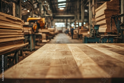 Wallpaper Mural Wooden Surface in a Blurred Woodworking Factory Torontodigital.ca