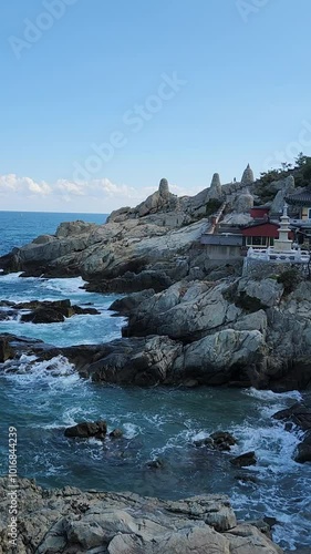 Haedong Yonggungsa Temple at the seaside with strong wave